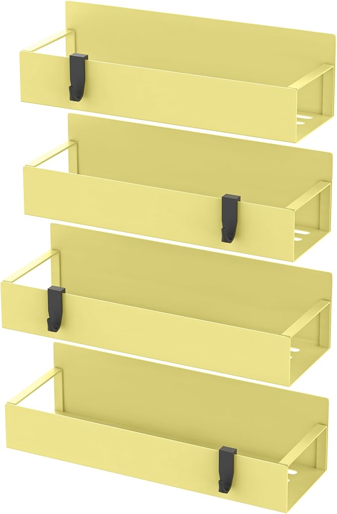Metal Magnetic Spice Rack for Refrigerator Yellow, 4 Pack | Magnetic Shelves Heavy Duty for Fridge in Kitchen, Seasoning Storage Organizer, For Oven Washer and Dryer, For Heavier Items