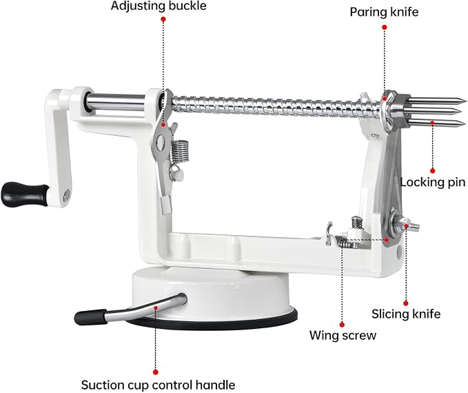 Apple Peeler Corer, 5 In 1 Apple Peeler Slicer Corer with Stainless Steel Blades and Powerful Suction Base for Apples and Potatoes(white)