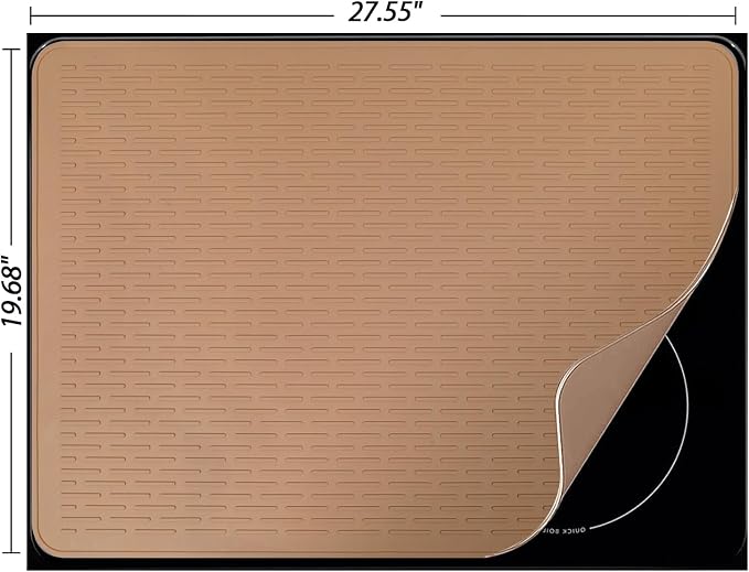 YUHFERA Stove Top Cover for Electric Stove - Silicone Stove Mat for Glass Top, Glass Cooktop Protector, XL Dish Drying Mats For Kitchen,Oven Covers for Electric Stove (Caramel,28 x 20)