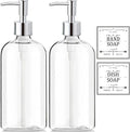 Clear Soap Dispenser with Rust Proof Pump, Waterproof Labels (2 Pack,16 Oz), Plastic Hand Soap Dish Soap Dispenser for Kitchen Bathroom