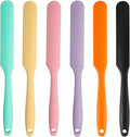 6 Pcs Silicone Jar Spatula Set, Sourdough Spatula, Long Handle Thin Spatulas for Baking, Cake Icing, Butter Cream Spreading, Jam Scraping (Purple, Pink, Green, Yellow, Orange, Black)