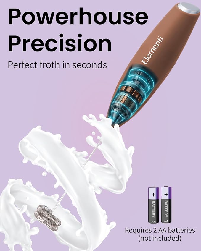 Elementi Milk Frother Wand - Easy to Use Handheld Electric Stirrer for Powder Drinks, Durable & Powerful Coffee Whisk & Protein Powder Mixer Wand, Hand Frother, Coffee Stirrers Electric (Mocha)