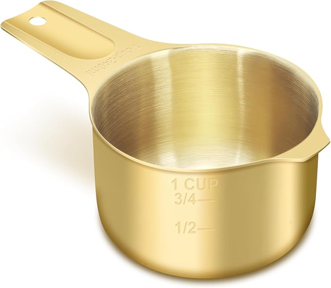 1 Cup (240 ml | 8 oz | 240 cc) Stainless Steel Measuring Cup, Metal Measuring Cup for Cooking & Baking(Gold)