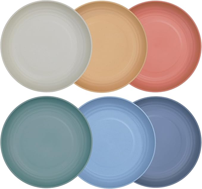 7.8 Inches Unbreakable Wheat Straw Plates - Reusable Plate Dinner Set - Dishwasher & Microwave Safe - Healthy, BPA Free & Eco-Friendly (7.8 Inches/6 Color_H)