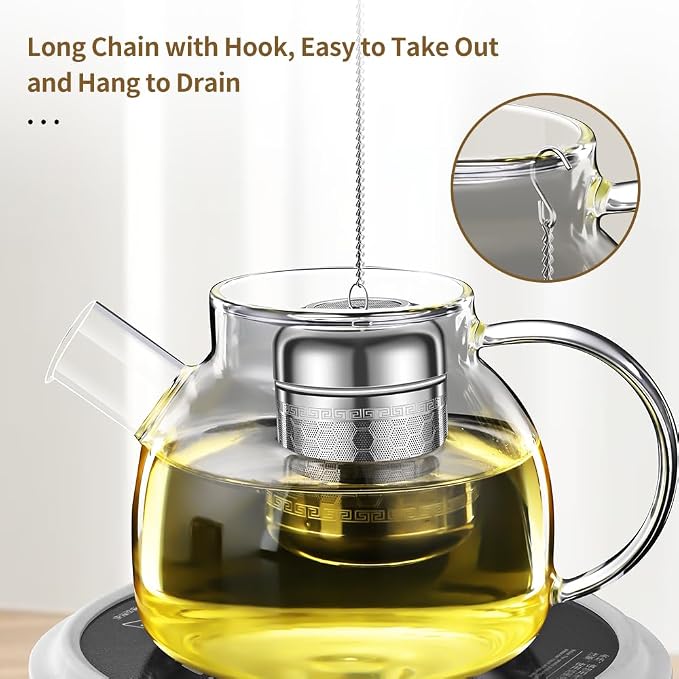 2 Pack 316 Stainless Steel Tea Infuser, Extra Fine Mesh Tea Strainers for Loose Tea, Tea Strainer with Extended Chain Hook, Tea Steeper (2 Pack - Small)
