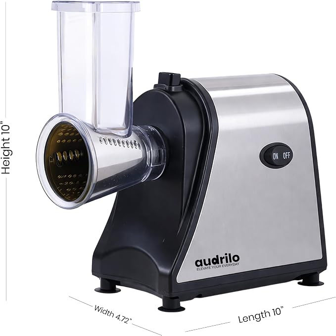 AUDRILO Electric Salad Maker & Cheese Grater, 5-in-1 Electric Vegetable Slicer with Interchangeable Stainless Steel Blades, Electric Food Processor for Cheese, Fruits & Vegetables, Electric Grater