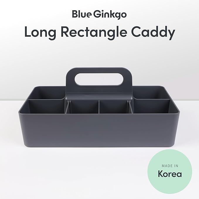 BLUE GINKGO Stackable Organizer Caddy, Long, Grey, Made in Korea | Portable. Adjustable. Home, Office & School Storage.