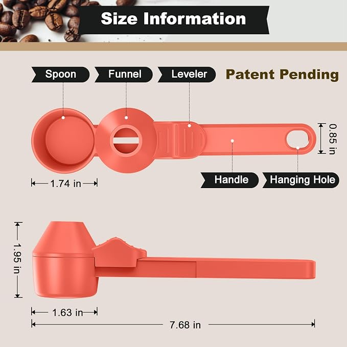 Coffee Scoop & Funnel for Reusable K Cup Refillable Coffee Pods, Coffee Measuring Spoon 2 Tablespoon Capacity, Scoop with Funnel for Ground Coffee, Protein Powder, Tea (Orange, 1 Pack)