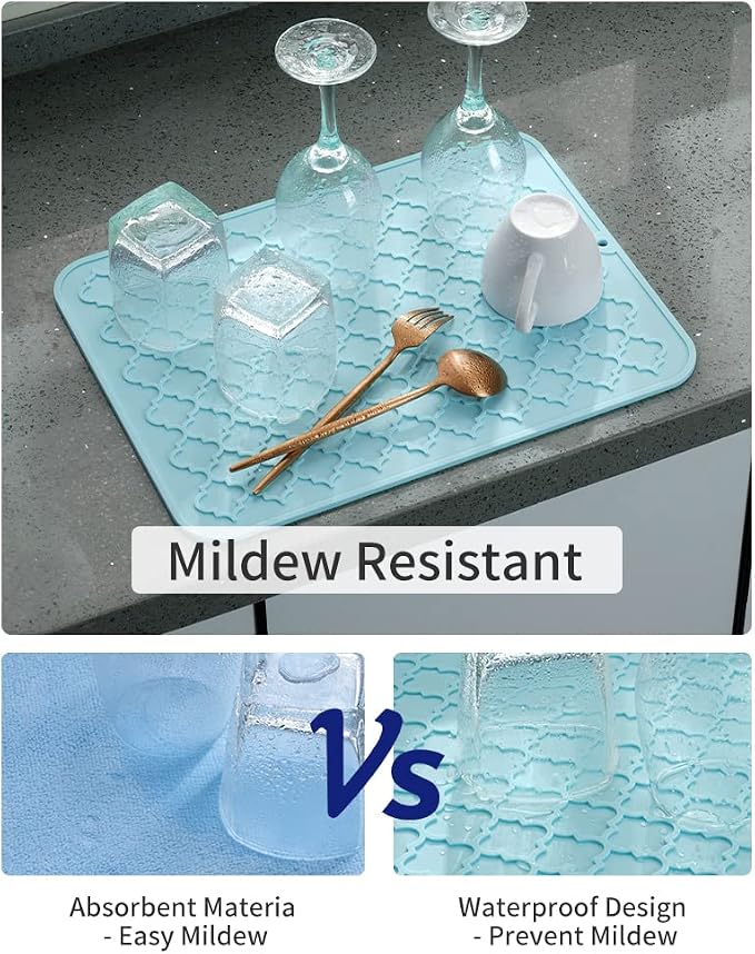 AMOAMI-Dish Drying Mats for Kitchen Counter-Silicone Dish Drying Mat-Kitchen Dish Drying Pad Heat Resistant Mat-Kitchen Gadgets Kitchen Accessories Kitchen Small Appliances(12" x 16", LIGHT BLUE)