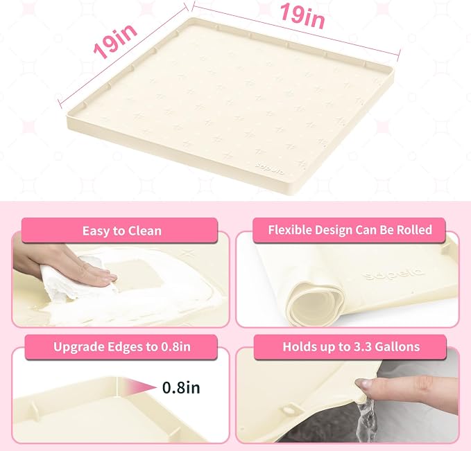 Sdpeia Under Sink Mat 19"×19" Waterproof Silicone Cabinet Liner & Sink Protector for Kitchen & Bathroom, Multi-Purpose Organizers Tray for Pets, Laundry, Cat Litter Mat