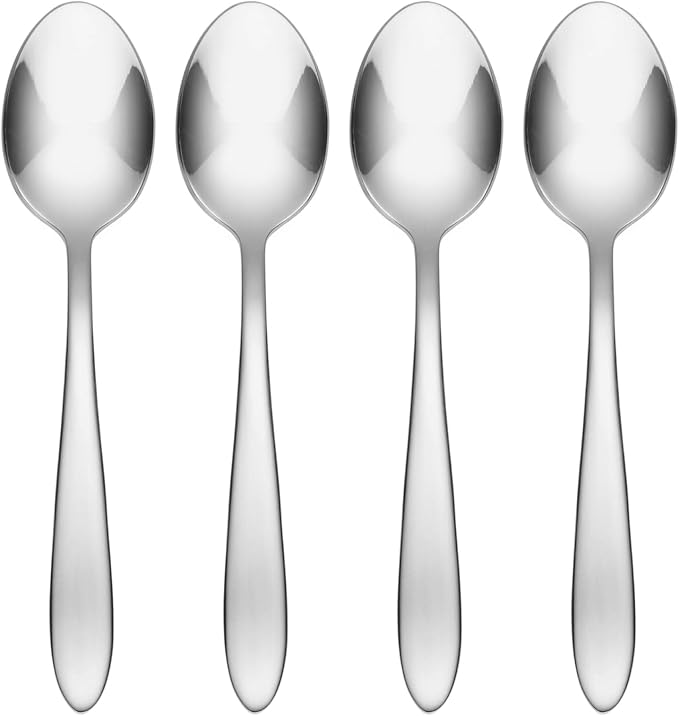 Oneida Mooncrest Teaspoons Silverware Set for 4, Flatware | mirror finish, dishwasher safe | cutlery set for kitchen and dining, utensil set, kitchen gifts for women, heavy duty