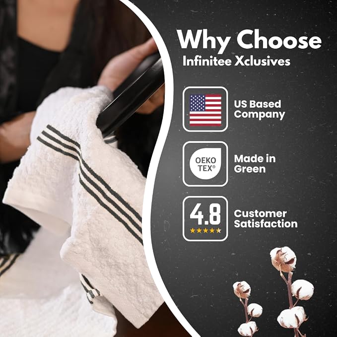 Infinitee Xclusives Kitchen Towels - 6 Pack - Cotton Dish Towel |15" x 25"| | 100% Cotton, Highly Absorbent Tea Towels - Lint Free, Soft, Durable & Quick Dry, Ideal for Drying Dishes & Kitchen Cleaning