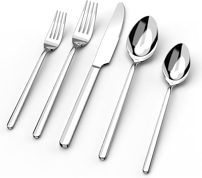 Silverware Set for 12, 60 Piece 18/10 Stainless Steel Flatware Utensils Cutlery Set, Mirror Polished, Dishwasher Safe, Knife Fork Spoon for Home Restaurant Wedding Housewarming