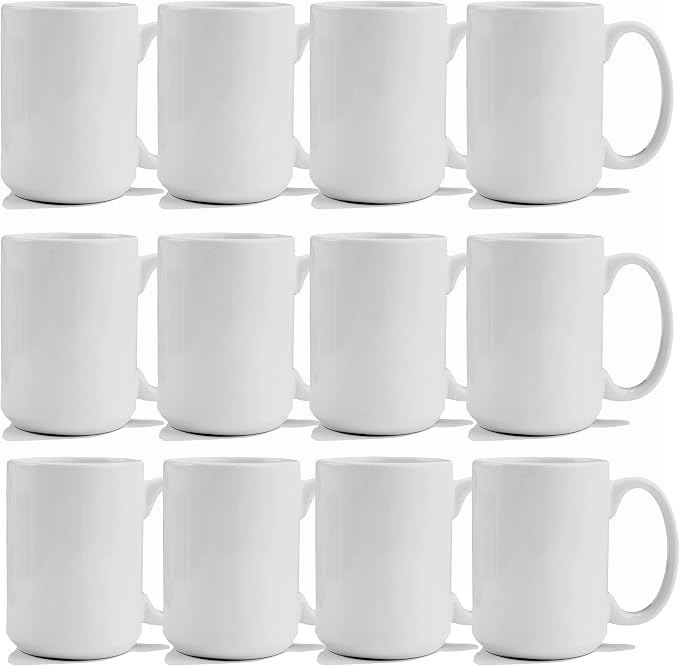 TANGLONG 12PCS Sublimation coffee Mugs 15 oz White Cups for homemade gifts | Tazas Para Sublimar,White CeramicCups for Hot or Ice Coffee,Latte, Soup, Milk, Hot Cocoa,DIY gifts
