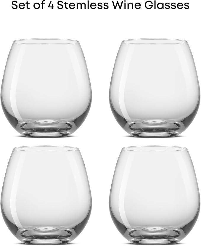 JoyJolt Spirits Stemless Wine Glasses for Red or White Wine (Set of 4)-15-Ounces