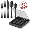 41-Piece Black Matte Silverware Set with Drawer Organizer, SANLUNS Stainless Steel Flatware Cutlery for 8 Utensil Set for Home Restaurant, Tableware Includes Knife Fork Spoon Set Dishwasher Safe
