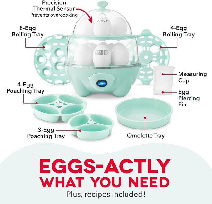 Dash Deluxe Egg Cooker, 12 Hard Boiled Eggs, Aqua | Electric Double Decker Egg Poacher, Steamer & Omelette Maker Machine, Soft or Poached Eggs, Auto Shut-Off, BPA-Free