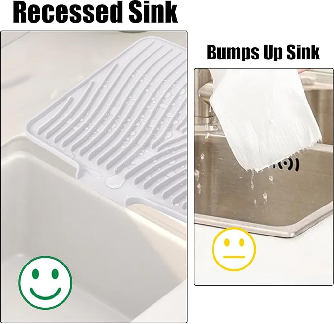 TIKNIK Silicone Dish Drying Mat for Kitchen Counter, White-1pcs, 16" x 12" | Heat Resistant & Non-Slip Dish Drain Pad with Built-In Drain, Dishwasher Safe, Quick-Dry, Hangable & Roll-Up for Storage