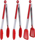 12 Inch Kitchen Tongs Set of 3, Cooking Tongs with Silicone Tips | Stainless Steel Handle, Non-Scratch, Heat Resistant, for Cooking, Baking, Grilling