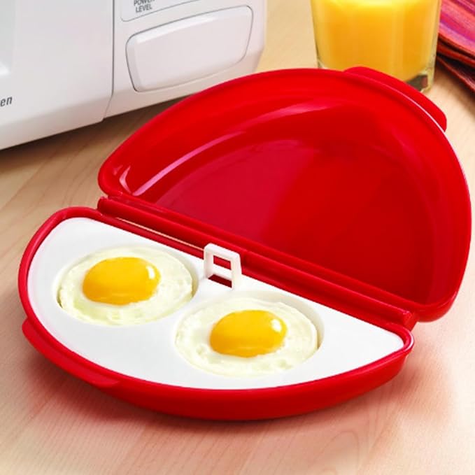 TopHomer 2 Cavity Easy Egg Breakfast Cooker, Microwave Omelet Pan and Egg Poacher - Egg Maker Easy to Use and Non-Stick Breakfast Egg Cookware (Red)