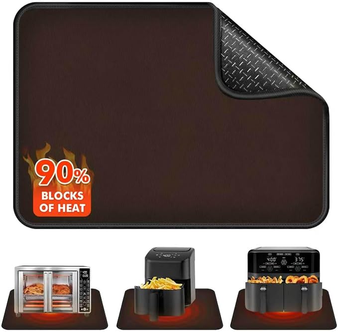 Non-slip Air Fryer Mats for Countertop, 2mm Thick, 14x12 in, Coffee | 1022°F Fireproof mat, heat resistant mats for countertop, non-slip silicone bottom, air fryer accessories for ninja, cosori