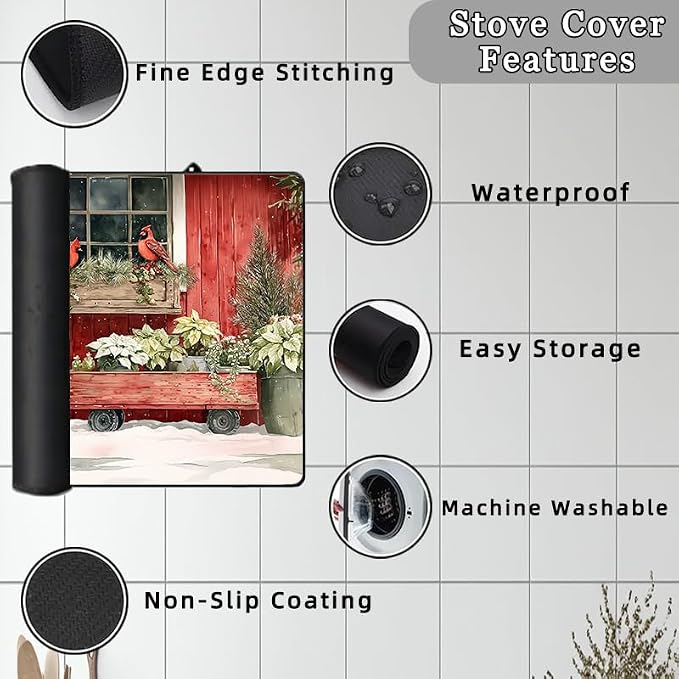 Snowman Glass Stove Top Cover Protector,Christmas Courtyard Electric Stove Top Cover Glass Top Stove Cover Protector,Heat‑Resistant Stove Top Cover,Hummingbird Kitchen Decor Accessories