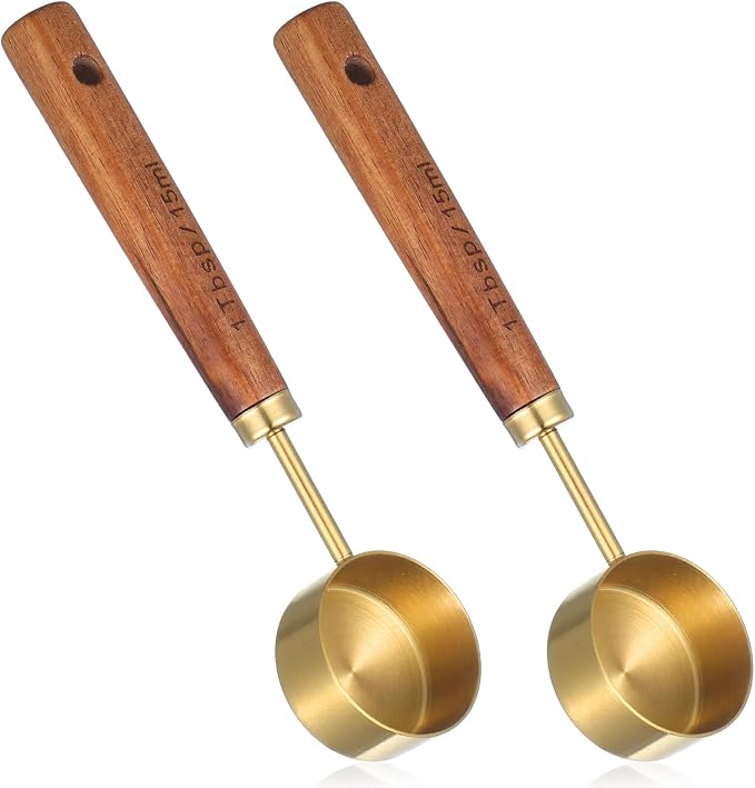 Tyqour 2 PCS 1 Teaspoon Scoop Coffee Measuring Scoop Stainless Steel & Wood 1Tablespoon Measuring Spoon Perfect for Coffee, Tea and More
