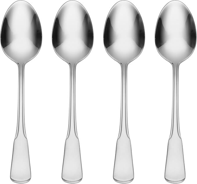 Oneida Colonial Boston Dinner Spoons Silverware Set for 4, Flatware | 18/0 stainless steel, satin finish | dishwasher safe | great for soup or everyday dining, cutlery set, utensil set
