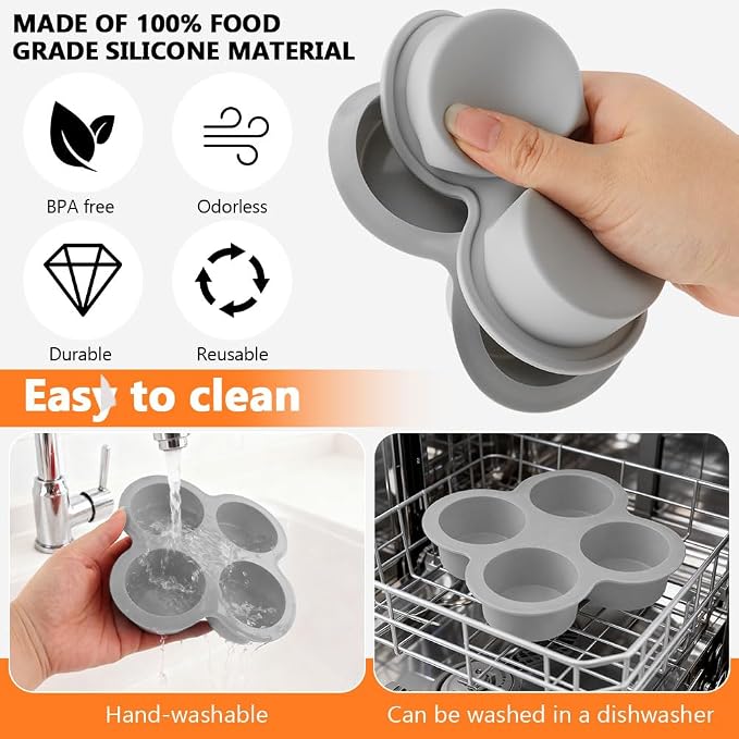 2 Pack Silicone Egg Bite Molds with 1 Spatula & 1 Brush, 4 Cups Silicone Air Fryer Baking Pan Non-Stick for Egg Bites, Cupcake, Tart, Frittata, Quiche, Muffins, Cornbread