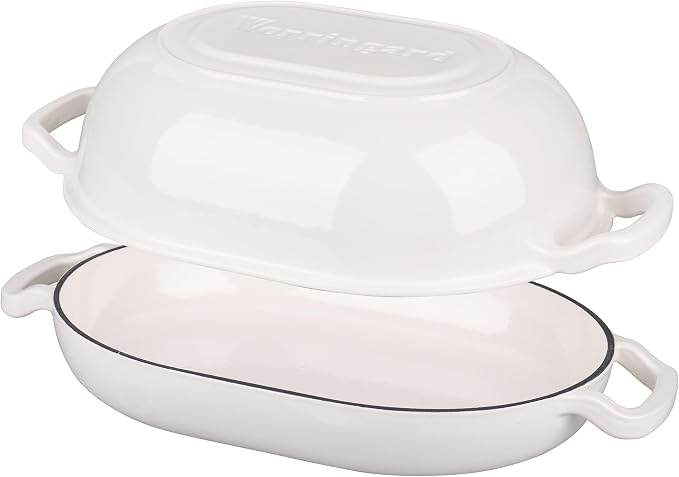 VORRINGARD Enameled Cast Iron Sourdough Bread Oven, Dutch Oven, Loaf Cast Iron Bread Pan for Homemade Bread Baking, Meatloaf Pan with Lid, 7QT, White