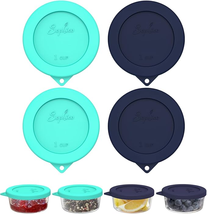 SOPHICO 1 Cup Round Silicone Replacement for Pyrex & Anchor Hocking 7202-PC | Food Grade Silicone, Leakproof、Airtight Lids, Dishwasher Microwave Safe