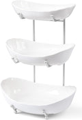 HBlife Fruit Bowl for Kitchen Counter - 3 Tier Ceramic Fruit Bowl Holder with Metal Stand, Tiered Fruit Basket for Fruit and Vegetable Storage, Serving Trays for Party