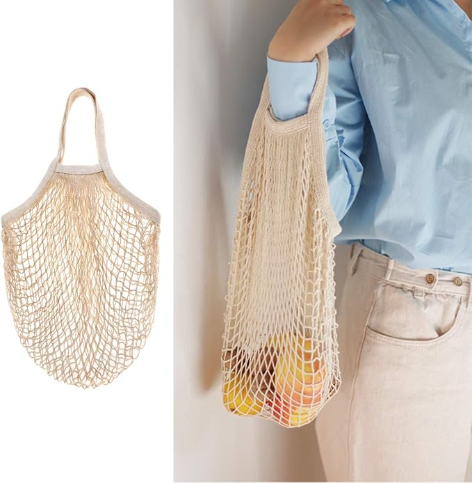 CABAX Cotton Mesh Produce Bags, Reusable Grocery Fruit Food Bags, Net String Shopping Tote Bag, Pack of 1
