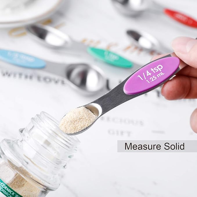 Magnetic Measuring Spoons Stainless Steel Dual Sided Teaspoons Tablespoons | for Measuring Dry and Liquid Ingredients Set of 6