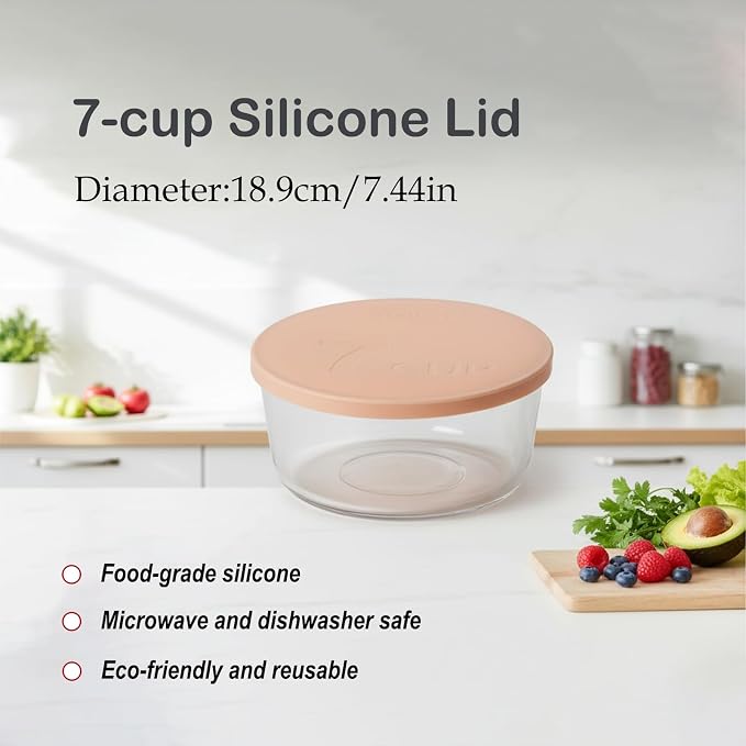 Yodecy Silicone Bowl Lids fit Pyrex Glass Bowls 7402-PC 7 Cup, fit Anchor Hocking Glass Bowls 7402-PC 7 Cup,Replacement Lids(2 Pack Pastel Pink)