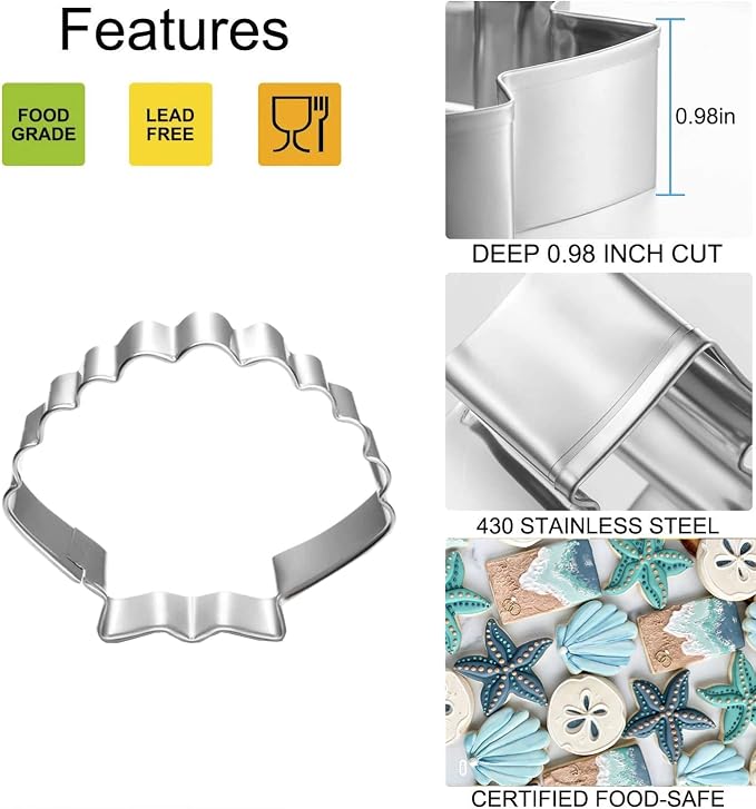 6 PCS Mermaid Cookie Cutters, Mermaid Tail,Starfish,Seashell, Shark, Crab Shapes Summer Themed Biscuits Molds Stainless Steel Metal Cutter for Kids Birthday Party Holidays