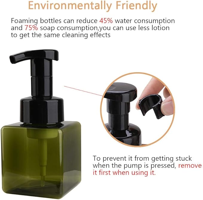 Foaming Soap Dispenser, 9oz Plastic Refillable Pump Bottle, 2 Pack, Green | Hand Dispenser for Liquid Soap, Shampoo & Body Wash – Saves Soap with Rich Foam, Reusable, Easy to Refill, BPA-Free