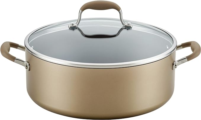 Anolon Advanced Home Hard-Anodized Nonstick Wide Stockpot with Lid, Soup Pot, 7.5-Quart, Bronze