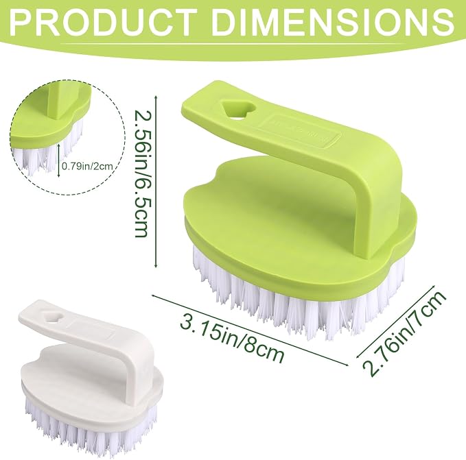 2pcs Vegetable Scrubber Brush, PP Fruit and Food Cleaning Kitchen Gadget with Stiff Bristles & Ergonomic Handle, Produce Cleaner Tools for Veggie Potato Carrot Apple (White & Green)