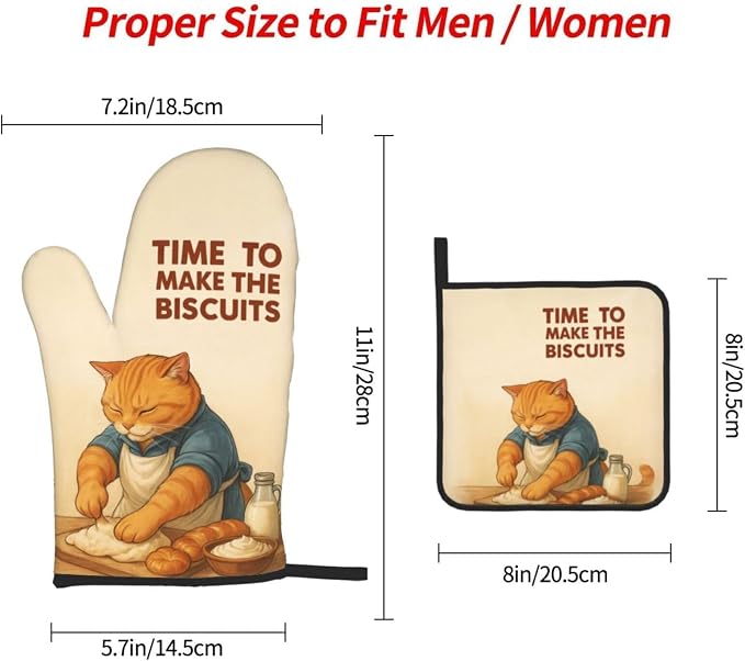 Cute Cat Oven Mitts and Pot Holder Set, Funny Heat Resistant Kitchen Gloves Hot Pad, Cooking Baking Lovers Spring Easter Gifts for Women, Whimsical Kitchen Decor & Gifts for Chef Cooks Cat Lovers Mom