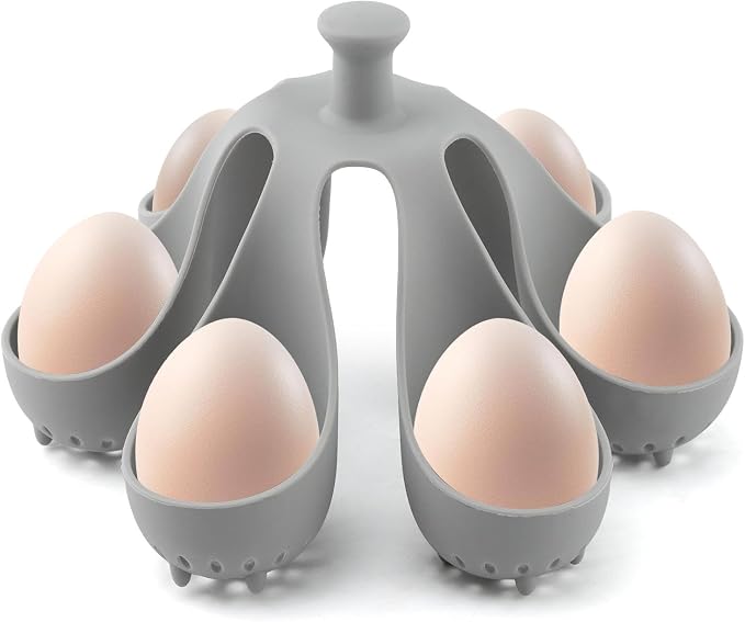 Silicone Egg Boiler Rack Freestanding Egg Boiler Eggs Cooker Hard Boiled Eggs Boilers Eg g Molds for Cooking Holds 6 Eg g Poached (COLOR:grey)