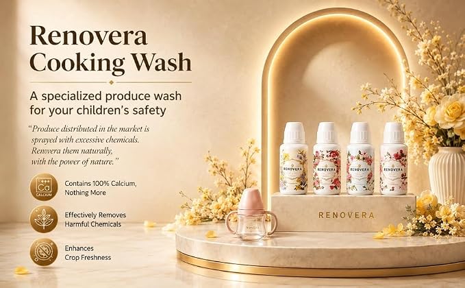 Renovera Fruit & Vegetable Wash | Up to 150 Washes, 1-Year Supply, Gentle Enough for Baby Food, Single Ingredient, Removes Residues, Calcium Helps Keep Produce Fresh Up to 20x Longer