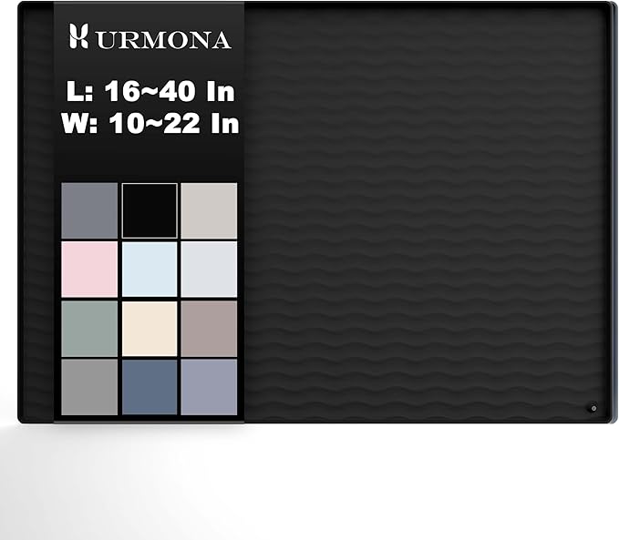 URMONA 22 x 22 in Waterproof Silicone Under Sink Mat, Cabinet Protector | Black, Under Kitchen Sink Mat, Kitchen Cabinet Liner, Bathroom Sink Protector, Pet Food Mat and Cat Litter Mat