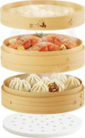 Bamboo Steamer Basket - Cook Delicious Meals with Authentic Flavor at Home | 12 Inch, 2 Tiers + 50 Liners, Chopsticks and Sauce Dish - Steam Family Portions of Dumplings, Bao and Vegetables at Once