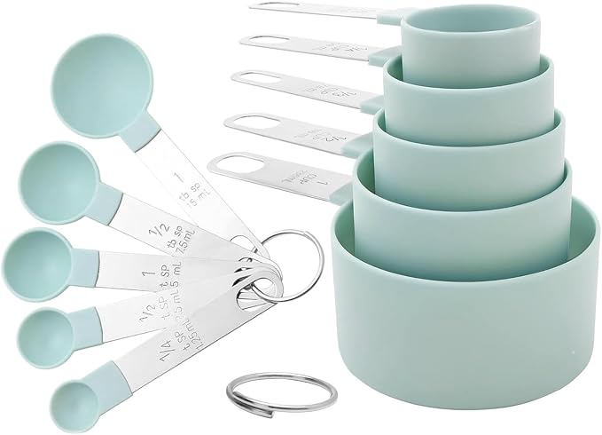 Measuring Cups and Spoons Set | 10-Piece Stackable Measuring Cups and Spoons for Dry and Liquid Ingredients ( mint green)