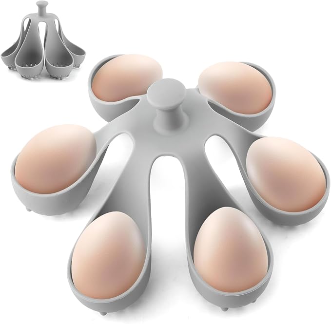 Silicone Egg Boiler Rack Freestanding Egg Boiler Eggs Cooker Hard Boiled Eggs Boilers Eg g Molds for Cooking Holds 6 Eg g Poached (COLOR:grey)