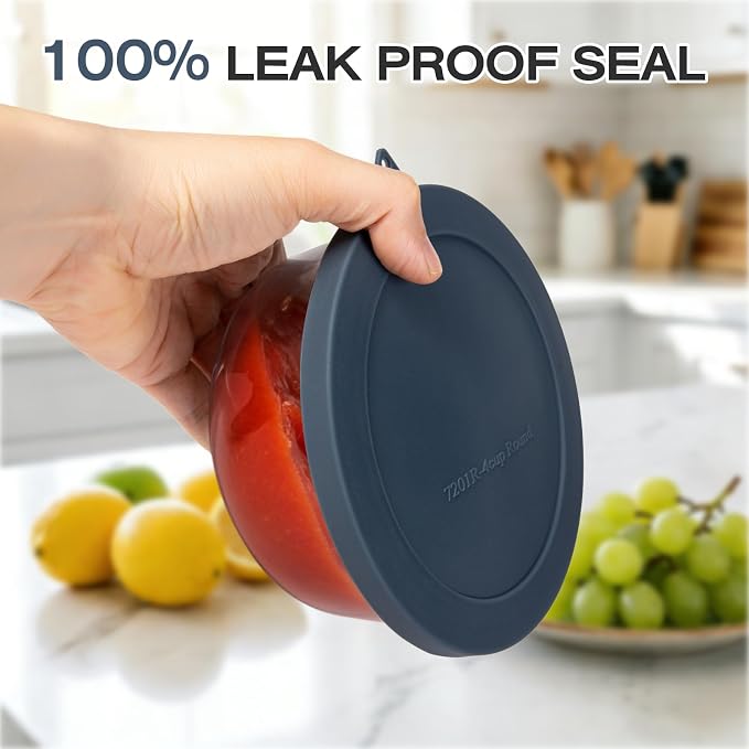 Silicone Lids Replacement for Snapware 7201R 4 Cup Round Glass Storage Containers (Containers Not Included) (Navy Blue - 4 Pack)