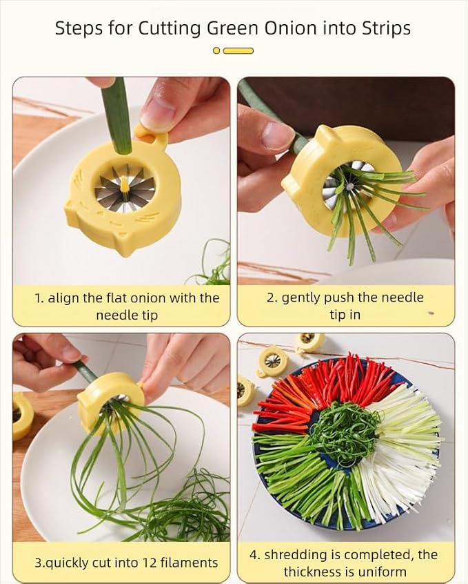 Professional Green Onion Shredder & Slicer - 12 Blade Stainless Steel Scallion Cutter with Safety Design, Perfect for Blooming Onion, Chili & Celery (1)