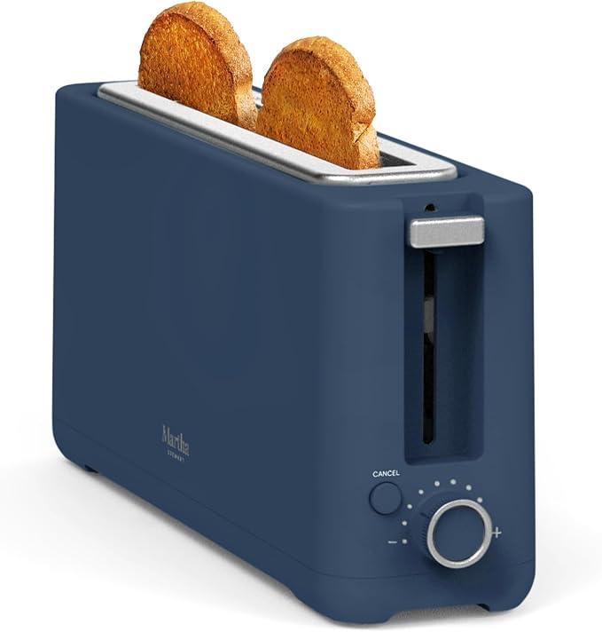 Martha Stewart 2 Slice Long Slot Toaster, Extra Wide, Indigo Blue | 10 Shade Settings, 10” Wide Slot, Sourdough, Bagels, Artisan Bread & Waffles, Smart Centering, Removable Crumb Tray