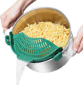 AUOON Pot Strainer Clip on Silicone, Large 10.45 x 4.33 in, Sea Blue | Fits Pots Pans Bowls, Dishwasher Safe, for Pasta Noodles Vegetable Fruits, Space-saving Kitchen Gadget